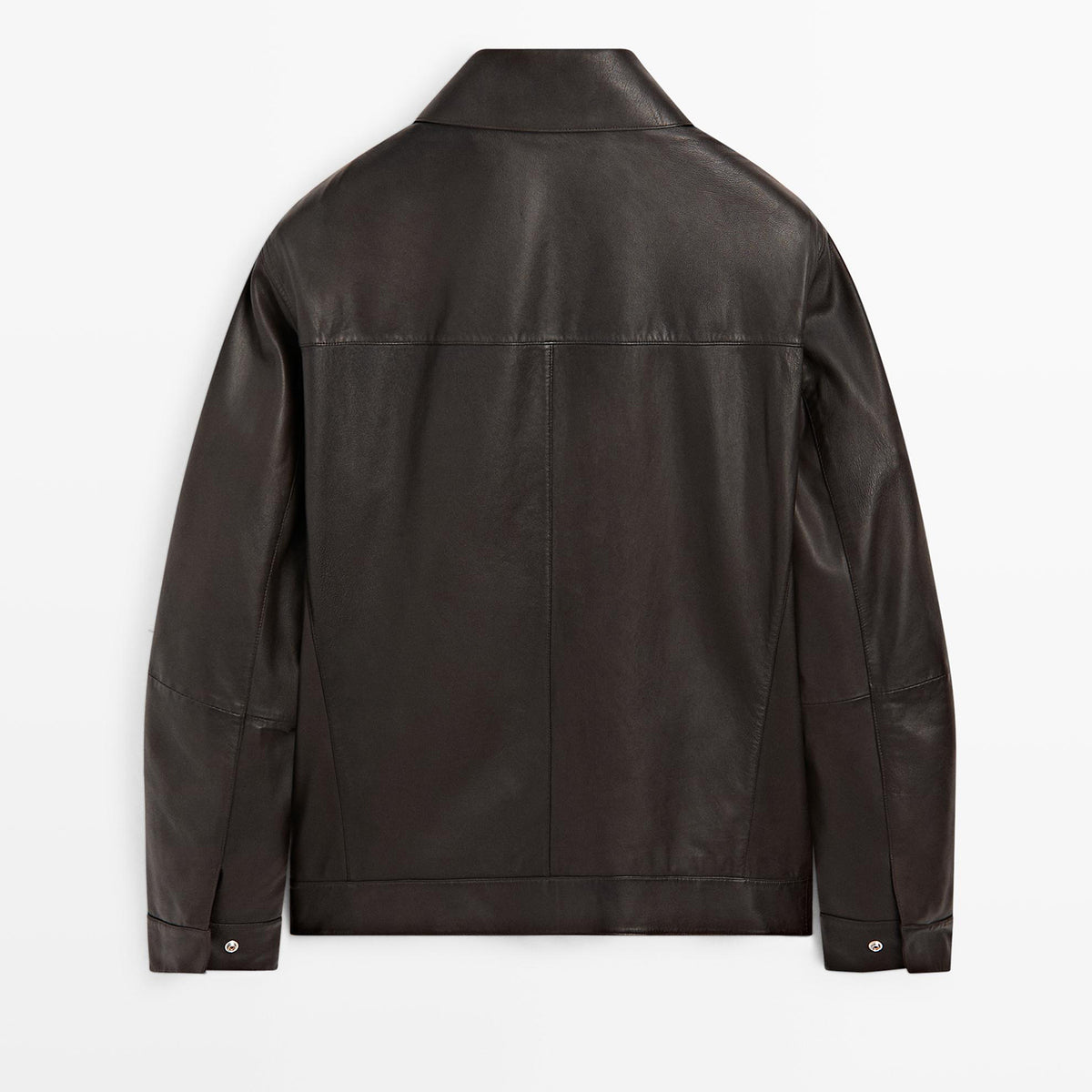 Men’s Dark Brown Leather Jacket – Full Zip Shirt Collar Jacket with Chest Pocket