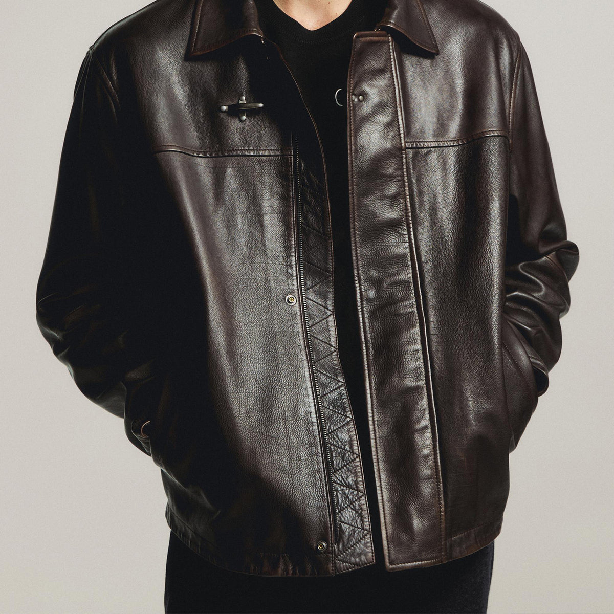 MilleDollari Men's Luxury Dark Brown Leather Jacket | Premium Leather Jacket with Shirt Collar & Front Pockets