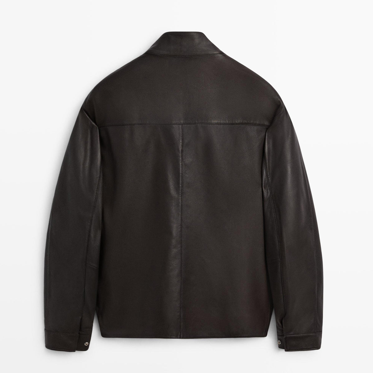 Men’s Genuine Leather Jacket – Black Stand Collar Zip-Up Casual Jacket