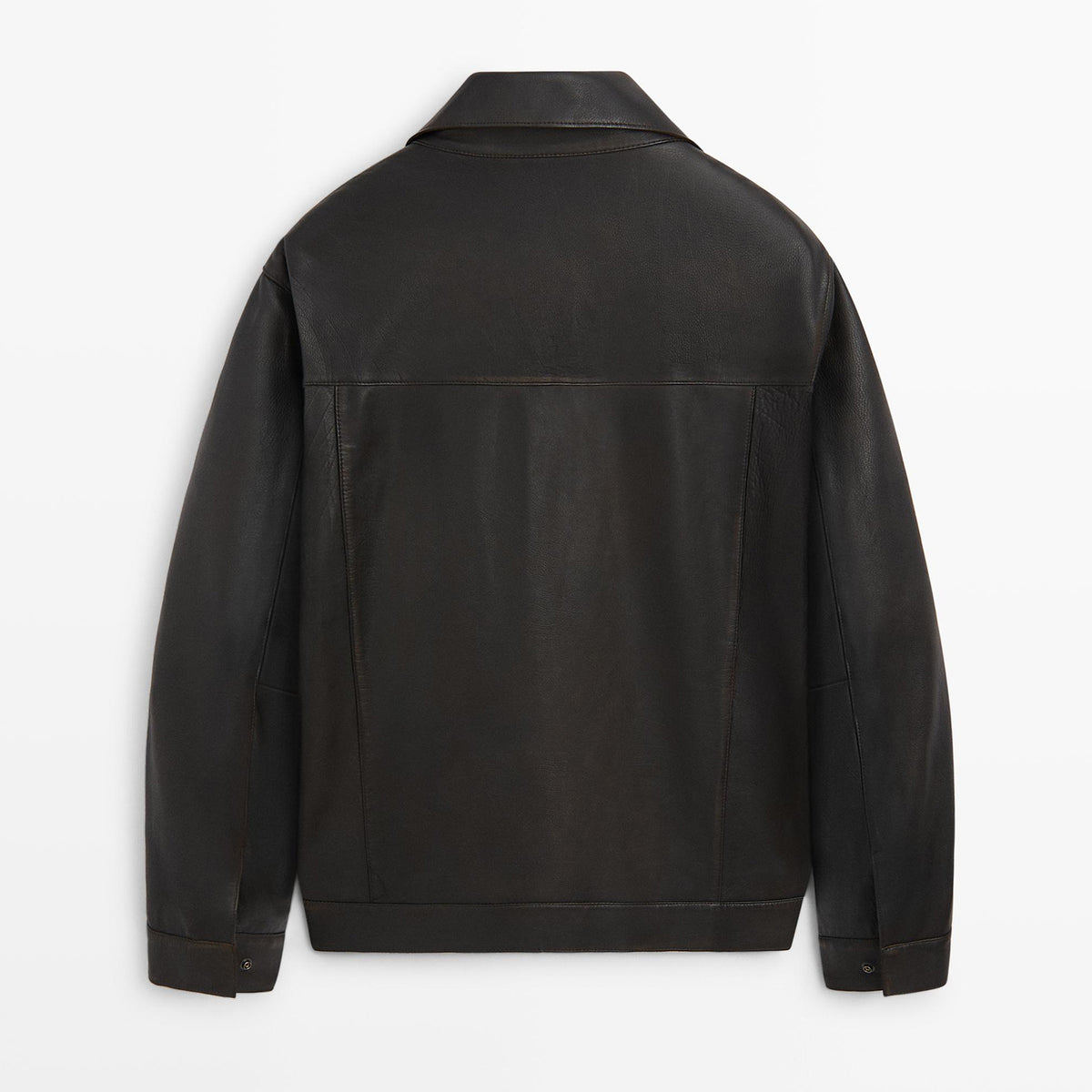Men’s Black Leather Jacket – Wide Collar Full-Zip Premium Casual Jacket
