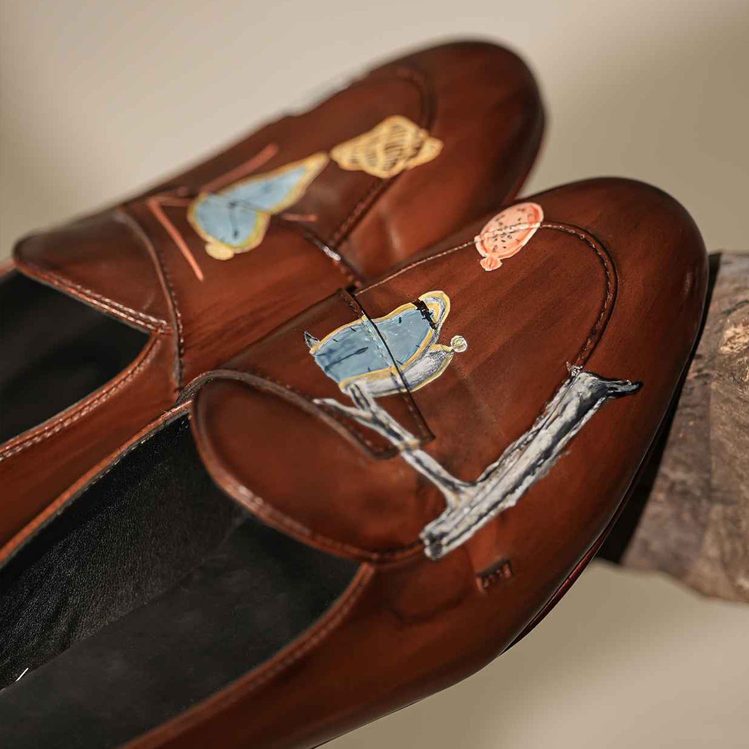 Brown Hand-Painted Artistic Penny Loafers for Men