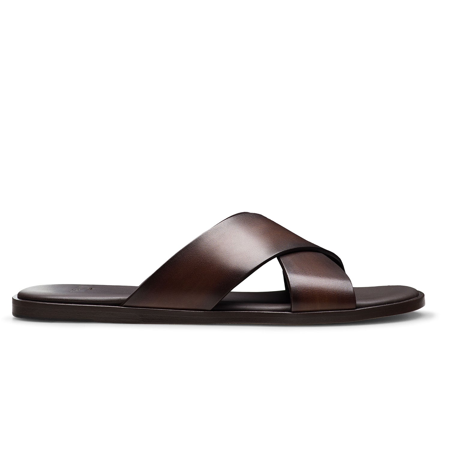 Men’s Brown Leather Cross Strap Slip-On Sandals – Top View
