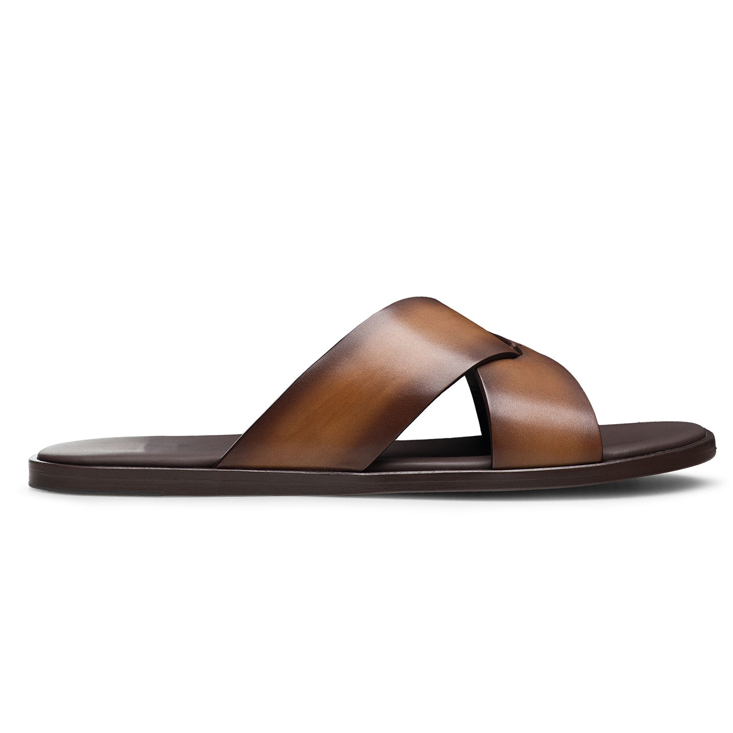 Premium Brown Leather Cross Strap Slip-On Sandals for Men