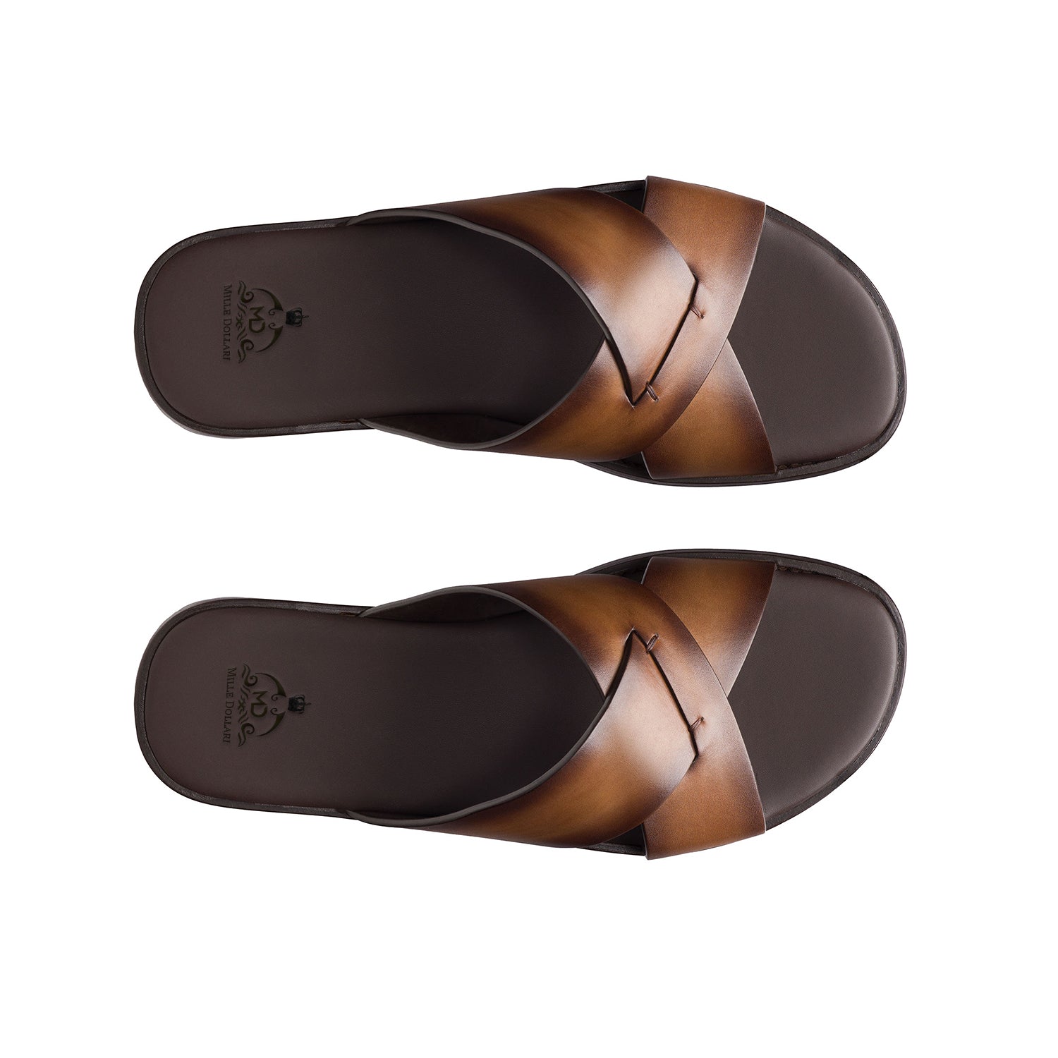 Premium Brown Leather Cross Strap Slip-On Sandals for Men