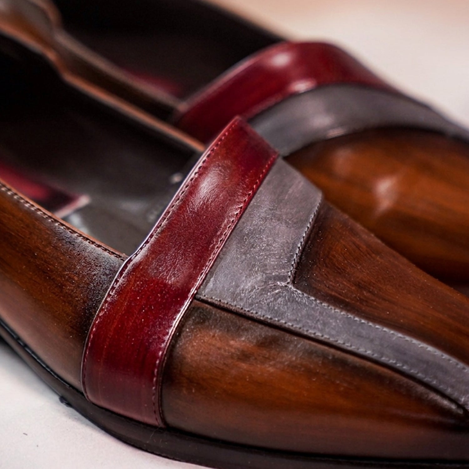 Brown & Burgundy Leather Slip-On Loafers for Men – Elegant Formal Shoes
