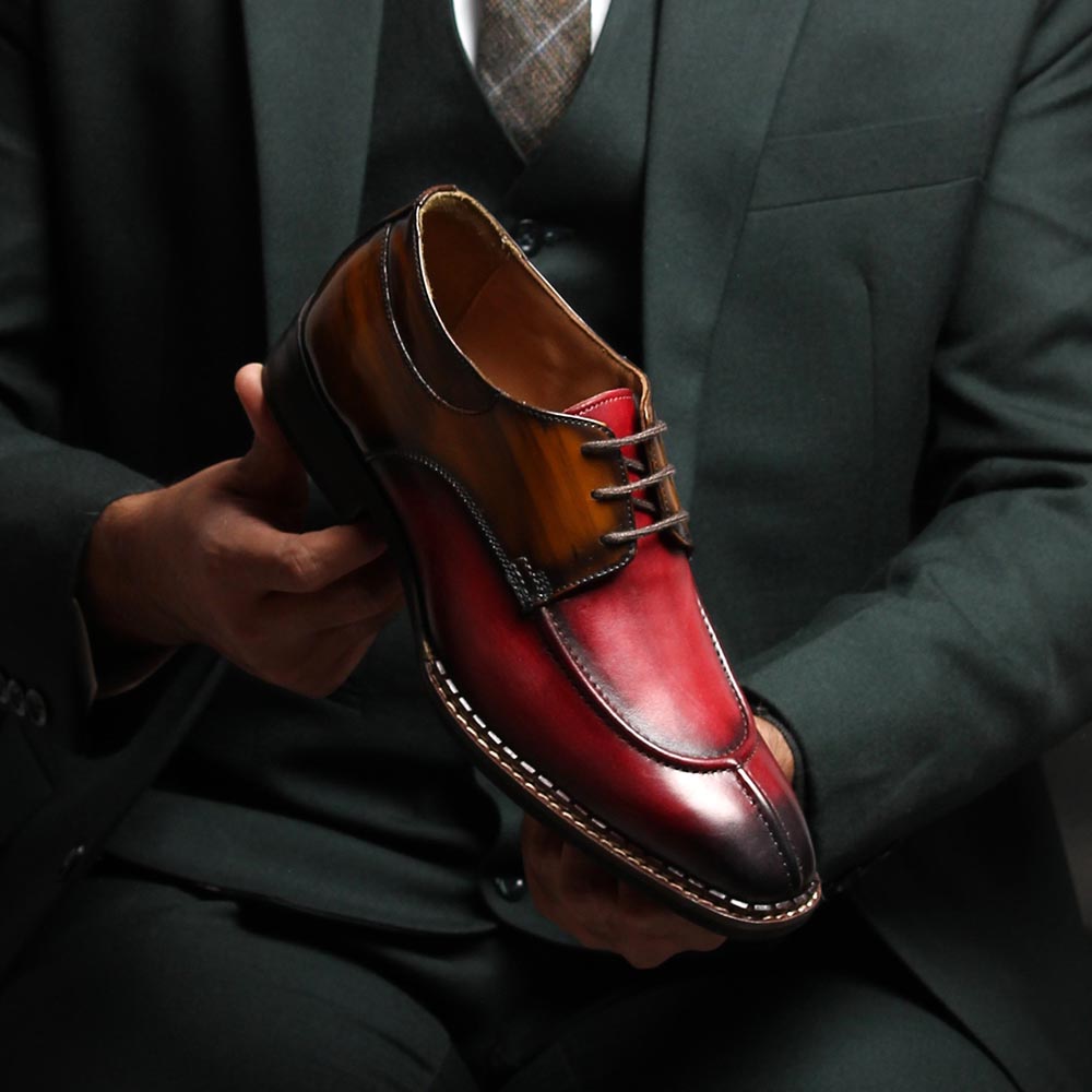 Men’s Two-Tone Leather Lace-Up Formal Shoes | Premium Oxblood & Brown Dress Shoes
