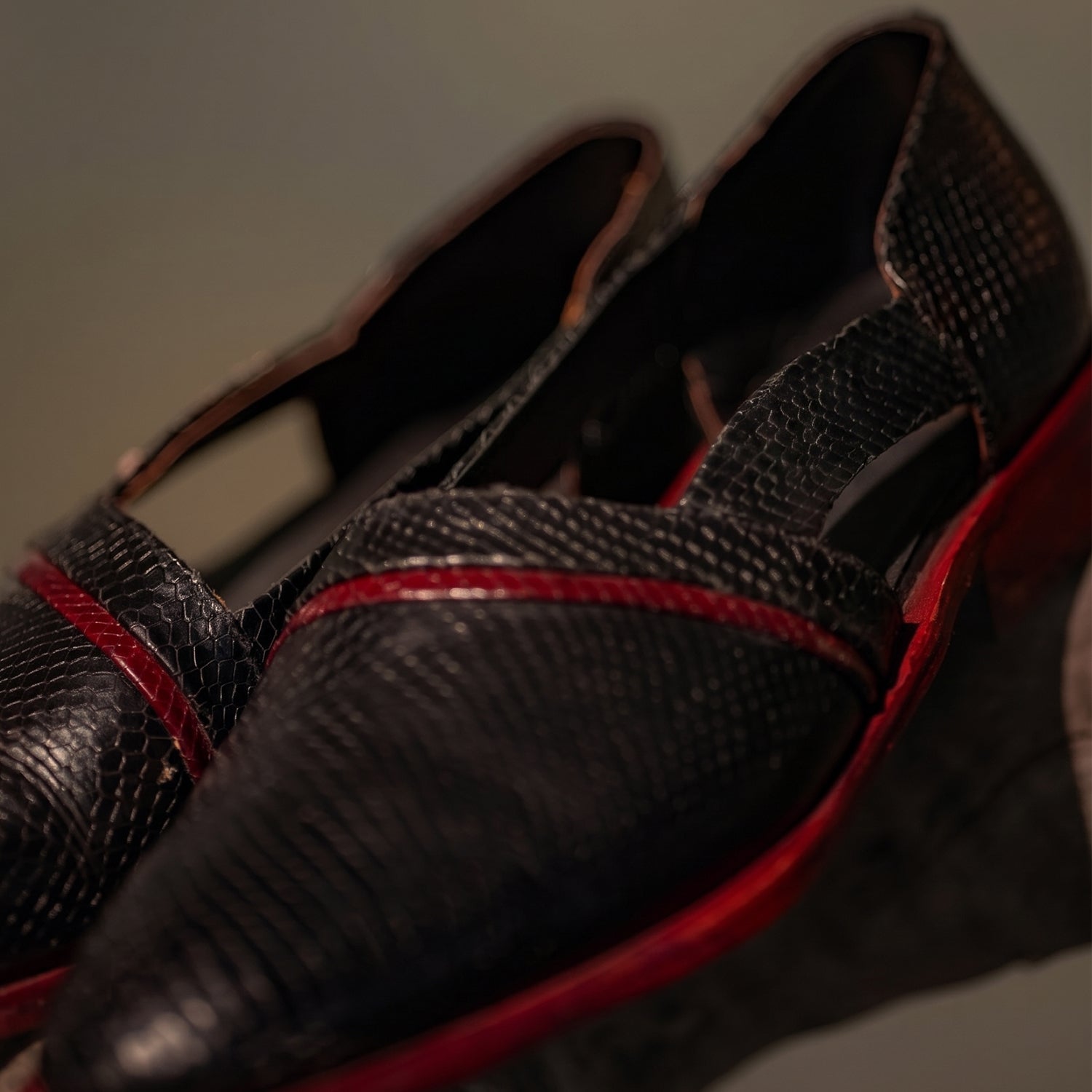 Black Textured Slip-On Mule Loafers with Maroon Accent for Men