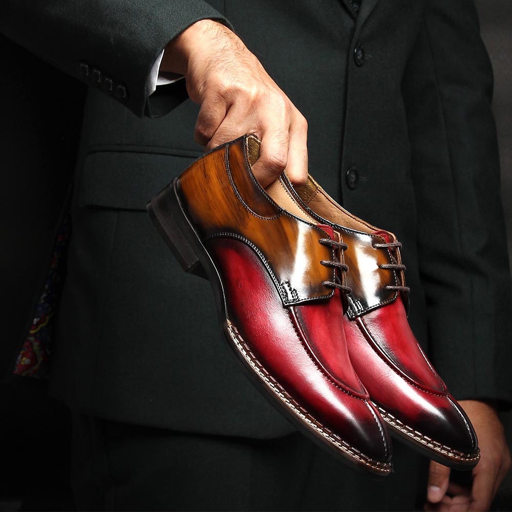 Men’s Two-Tone Leather Lace-Up Formal Shoes | Premium Oxblood & Brown Dress Shoes