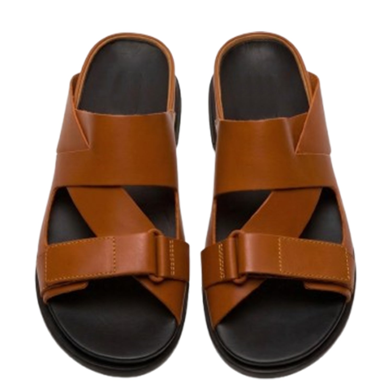 Stylish Brown Leather Slip-On Sandals with Back Strap