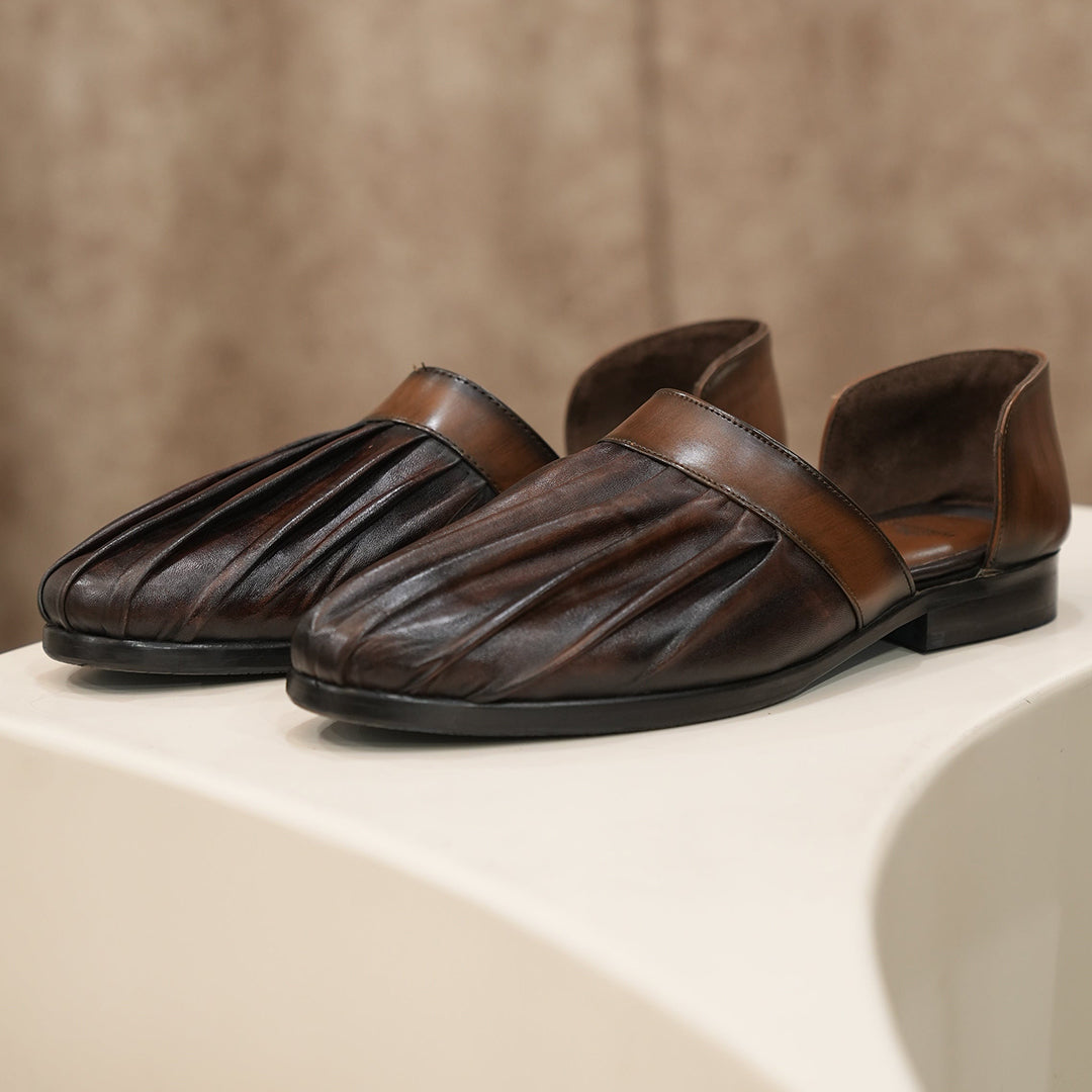 Modern Pleated-Toe Leather Slip-On Loafers