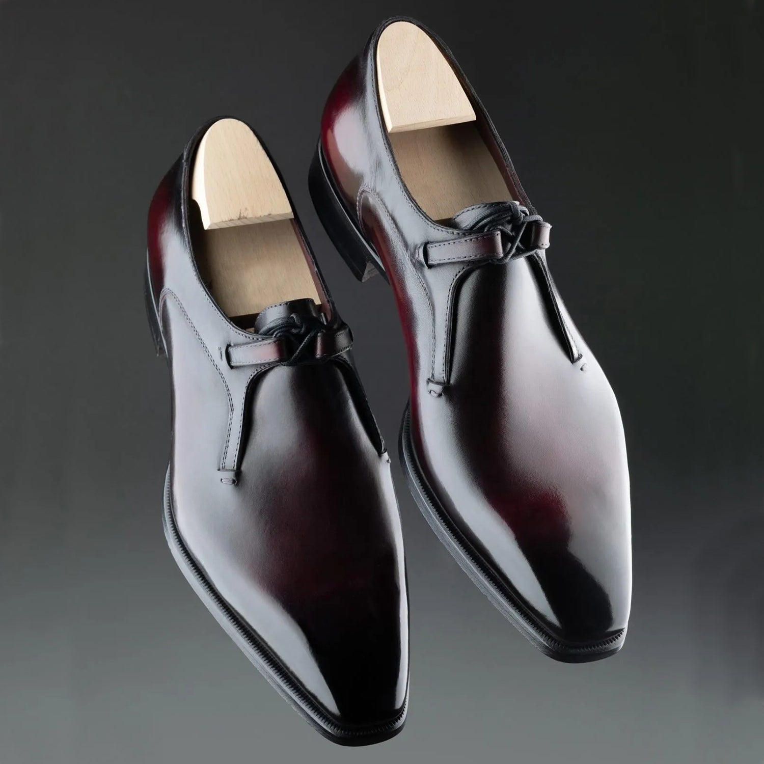 Luxury Men's Black & Burgundy Leather T-Bar Dress Shoes | Premium Formal Wedding & Party Shoes | Handcrafted Glossy Leather Slip-On