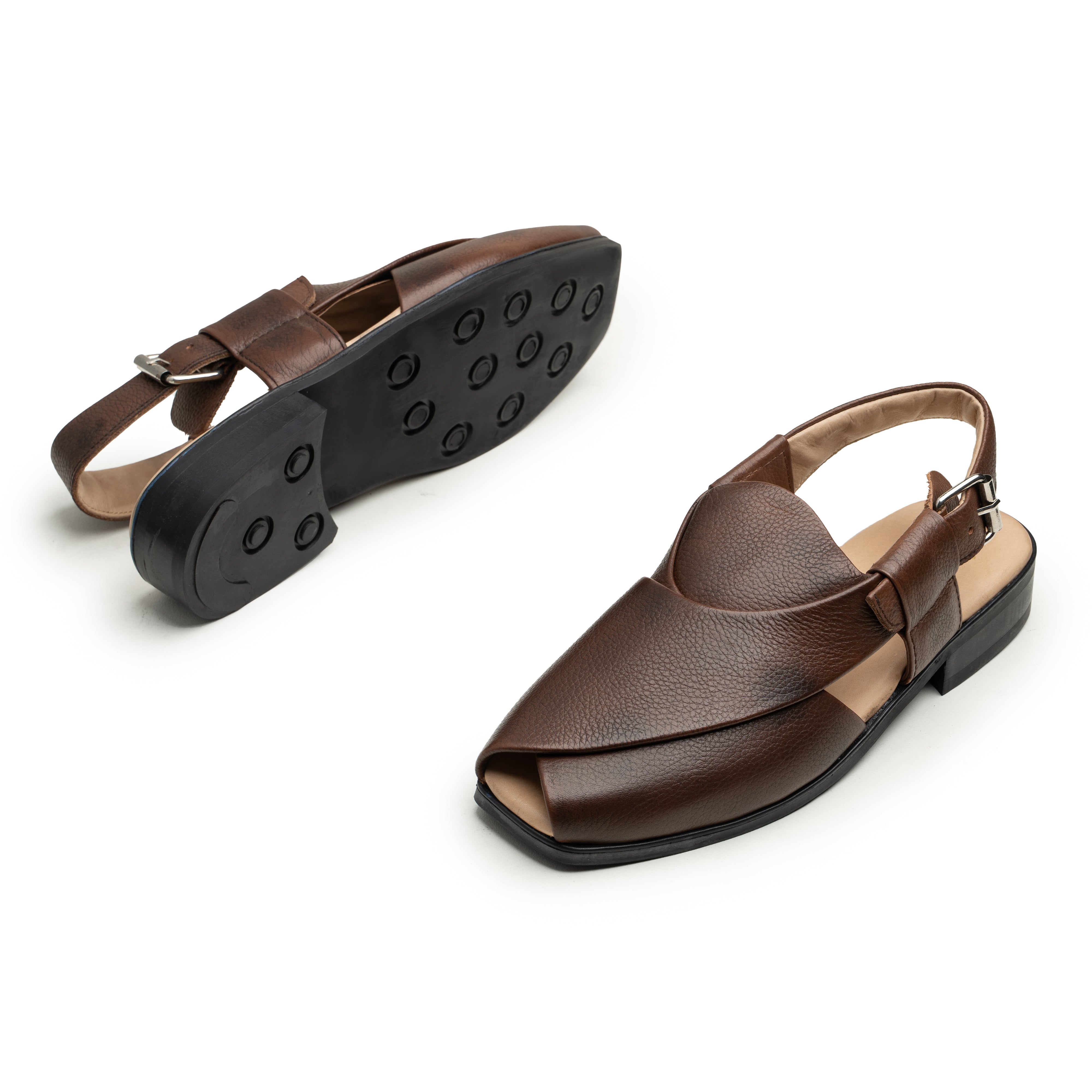 Men’s Genuine Leather Peshawari Sandals | Brown Handcrafted Back Strap Ethnic Open-Toe Footwear