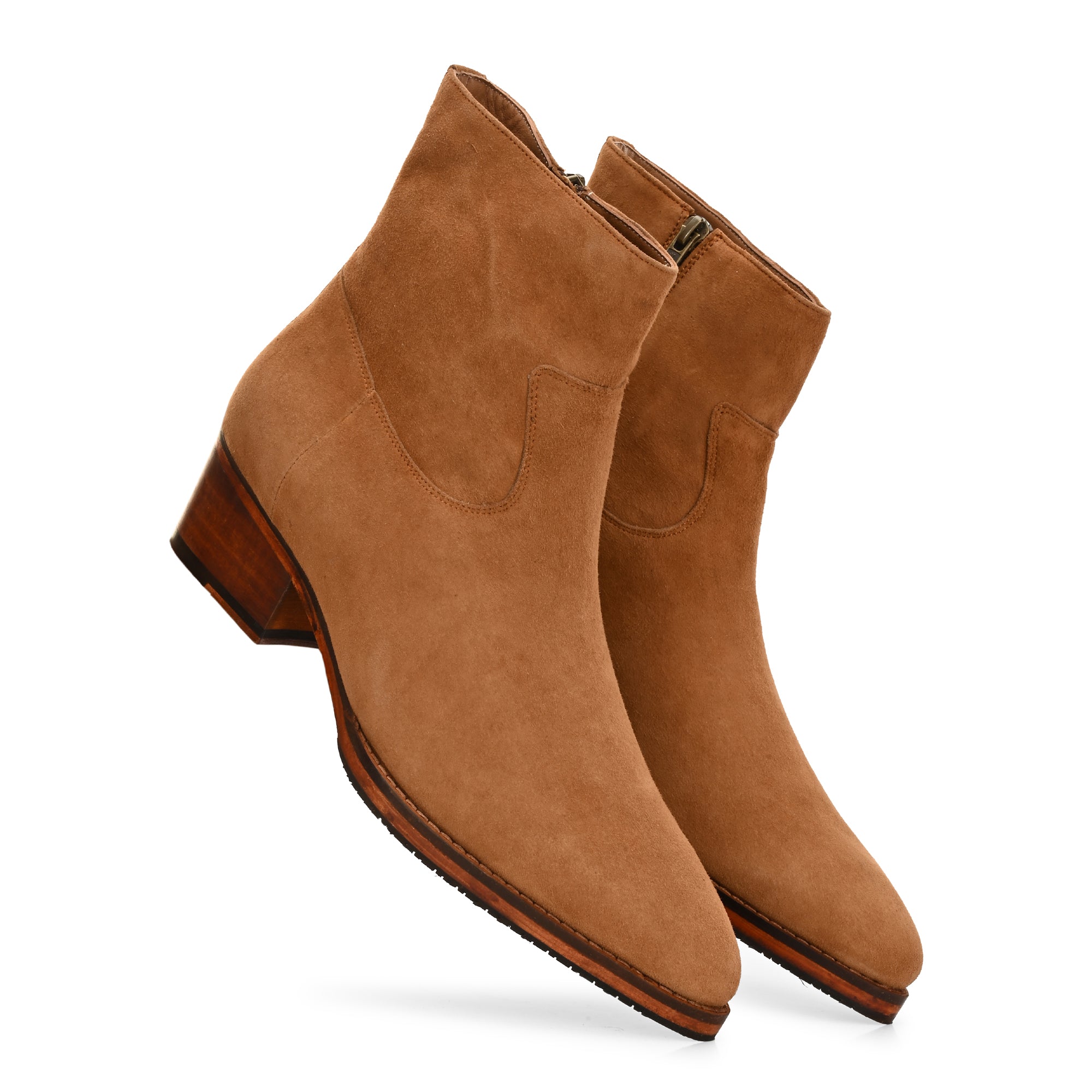 Men’s Tan Suede Chelsea Boots – Classic Western-Inspired High Ankle Boots with Block Heel