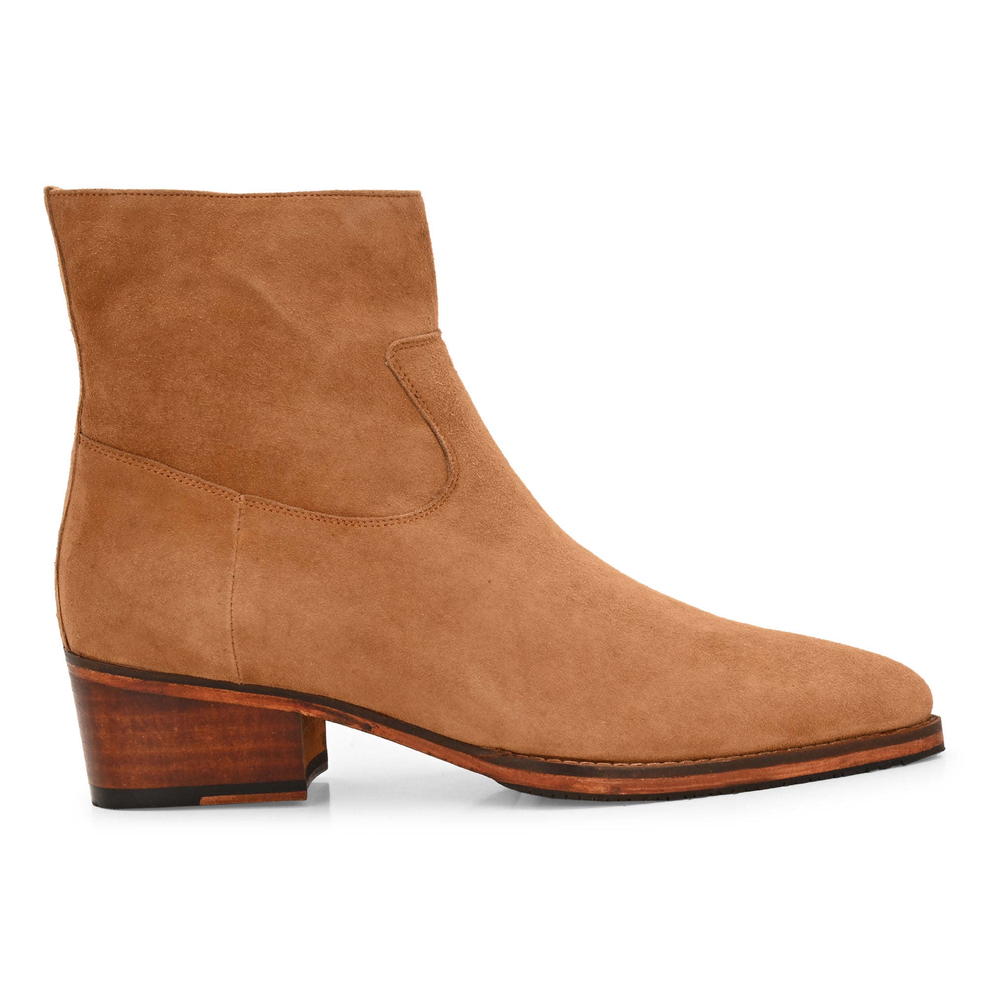 Men’s Tan Suede Chelsea Boots – Classic Western-Inspired High Ankle Boots with Block Heel