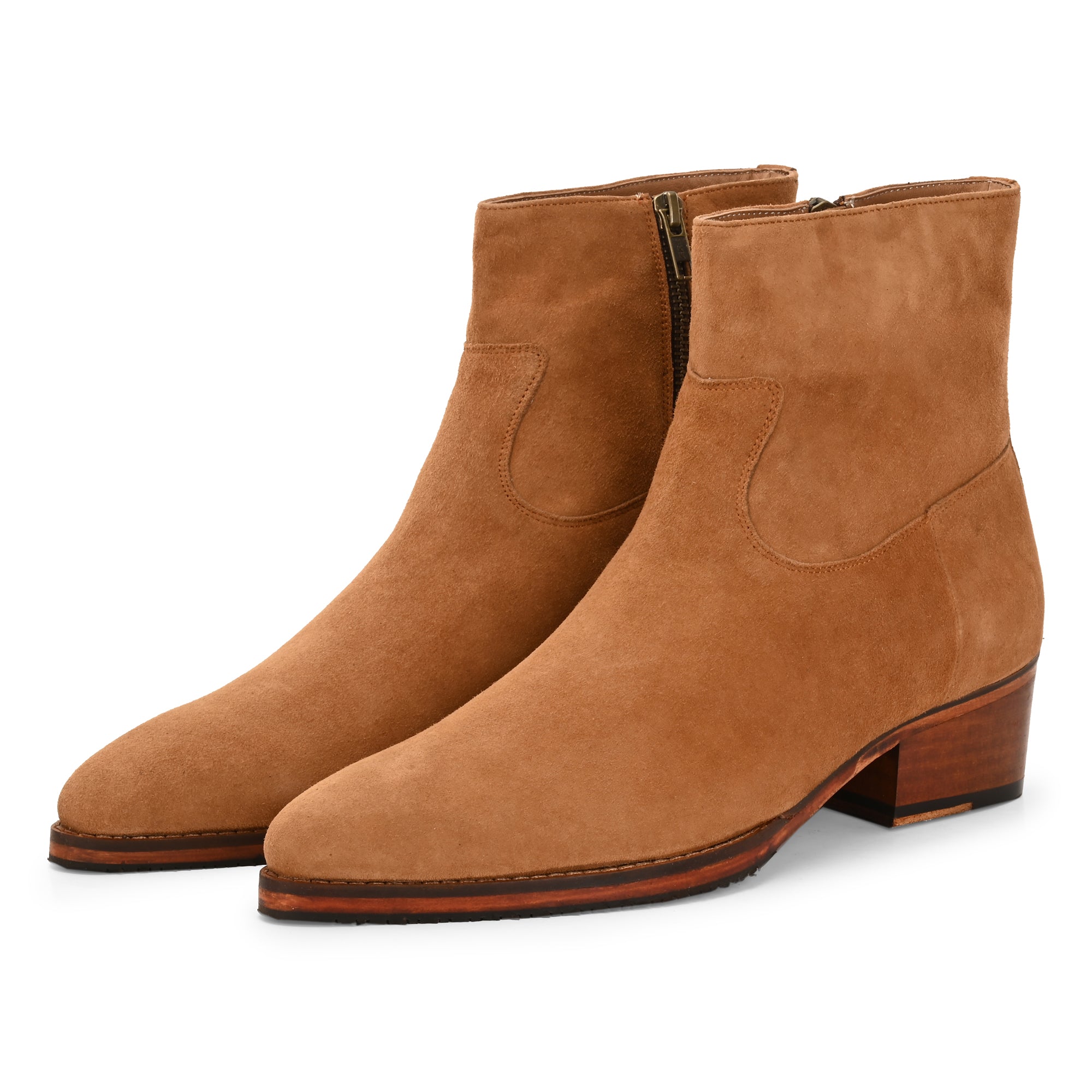 Men’s Tan Suede Chelsea Boots – Classic Western-Inspired High Ankle Boots with Block Heel