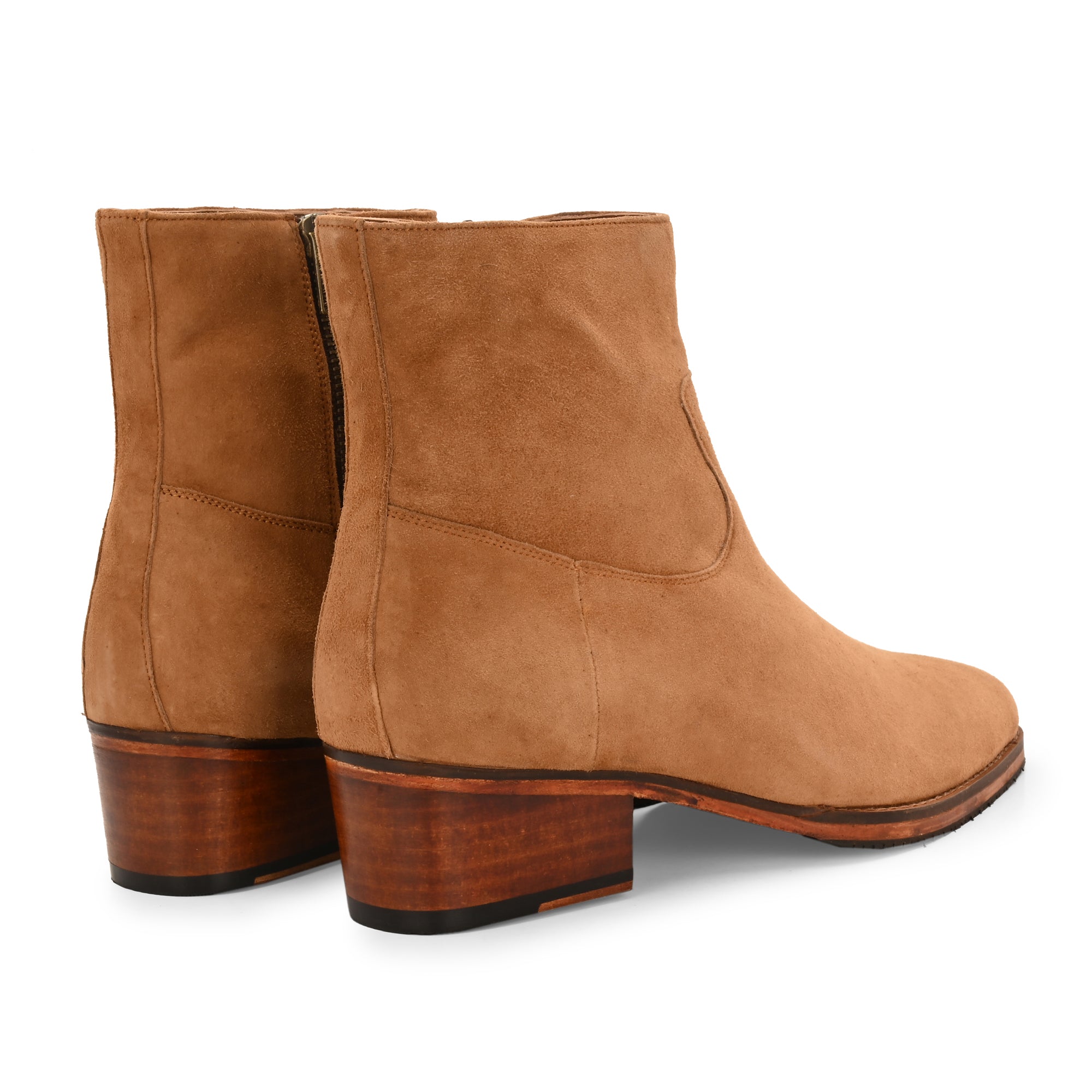 Men’s Tan Suede Chelsea Boots – Classic Western-Inspired High Ankle Boots with Block Heel