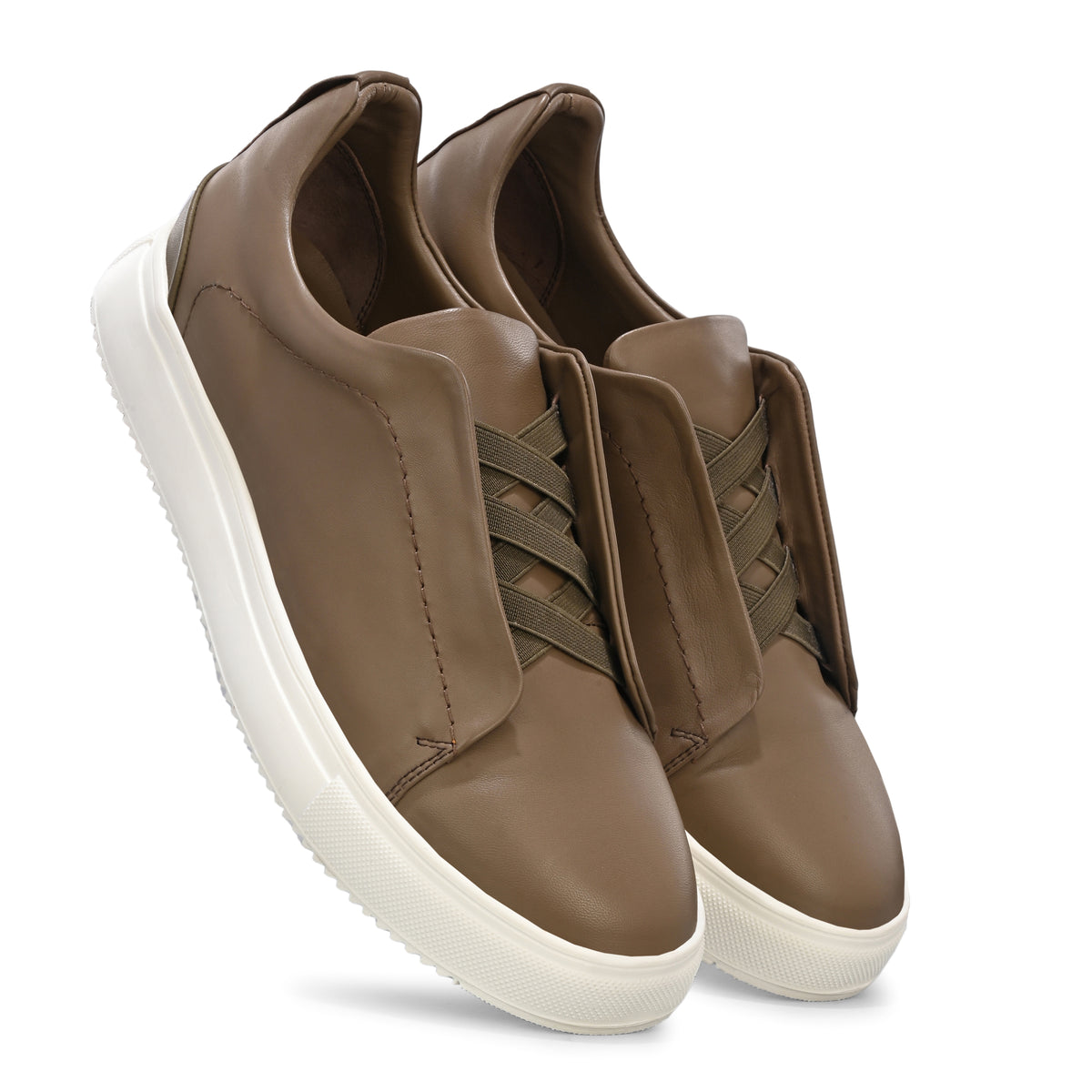 Men's Taupe Brown Italian Imported Calf Leather Sneakers | Memory Foam Cushioned Casual Shoes with Rubber Sole