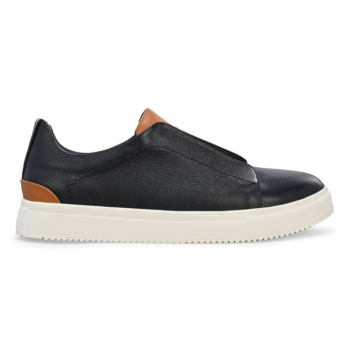 Men's Black Italian Imported Calf Leather Sneakers with Tan Laces | Memory Foam Cushioned Casual Shoes with Rubber Sole