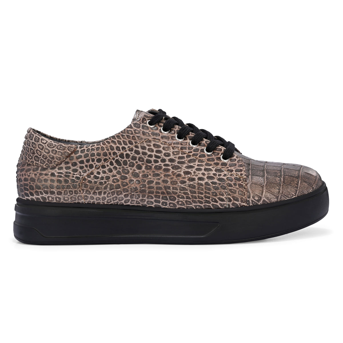 Men’s Premium Brown Italian Imported Calf Leather Sneakers | Crocodile Texture, Memory Foam & Rubber Sole