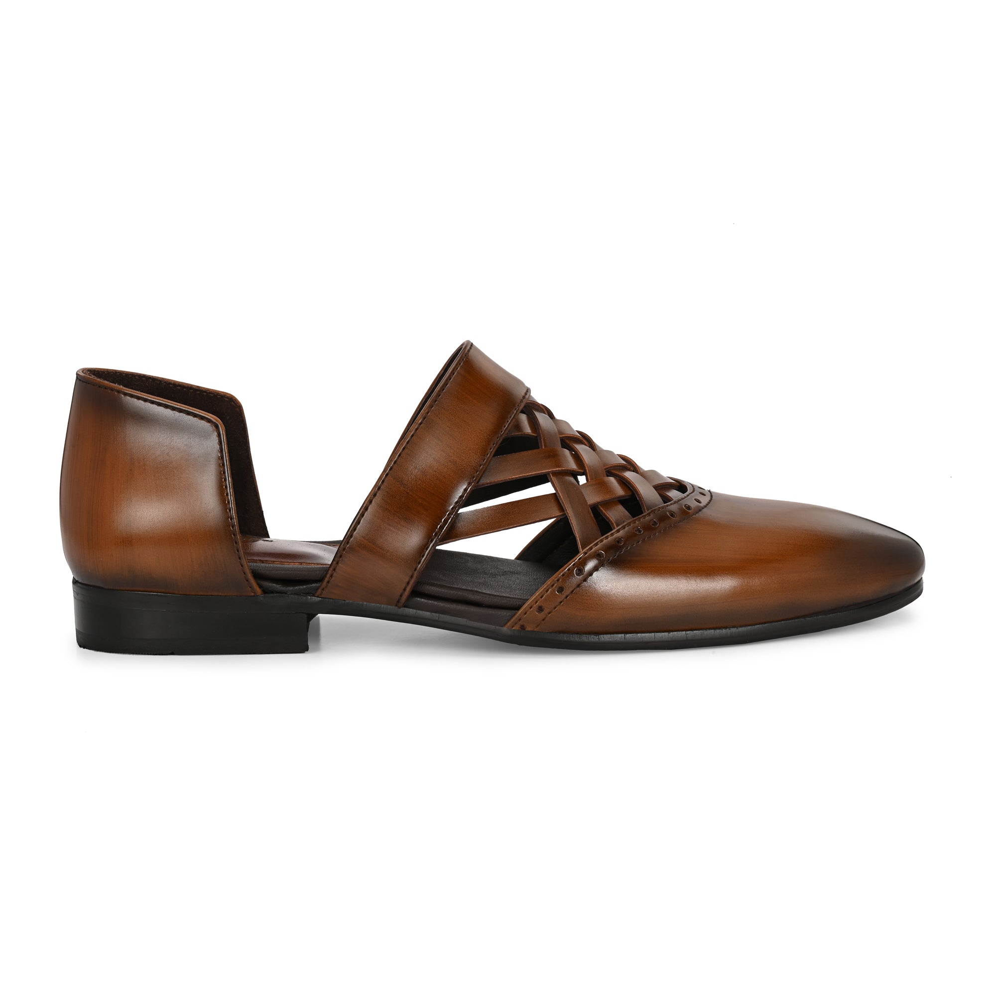 Handcrafted Men’s Brown Woven Leather Sandals with Cushioned Sole & Durable Finish