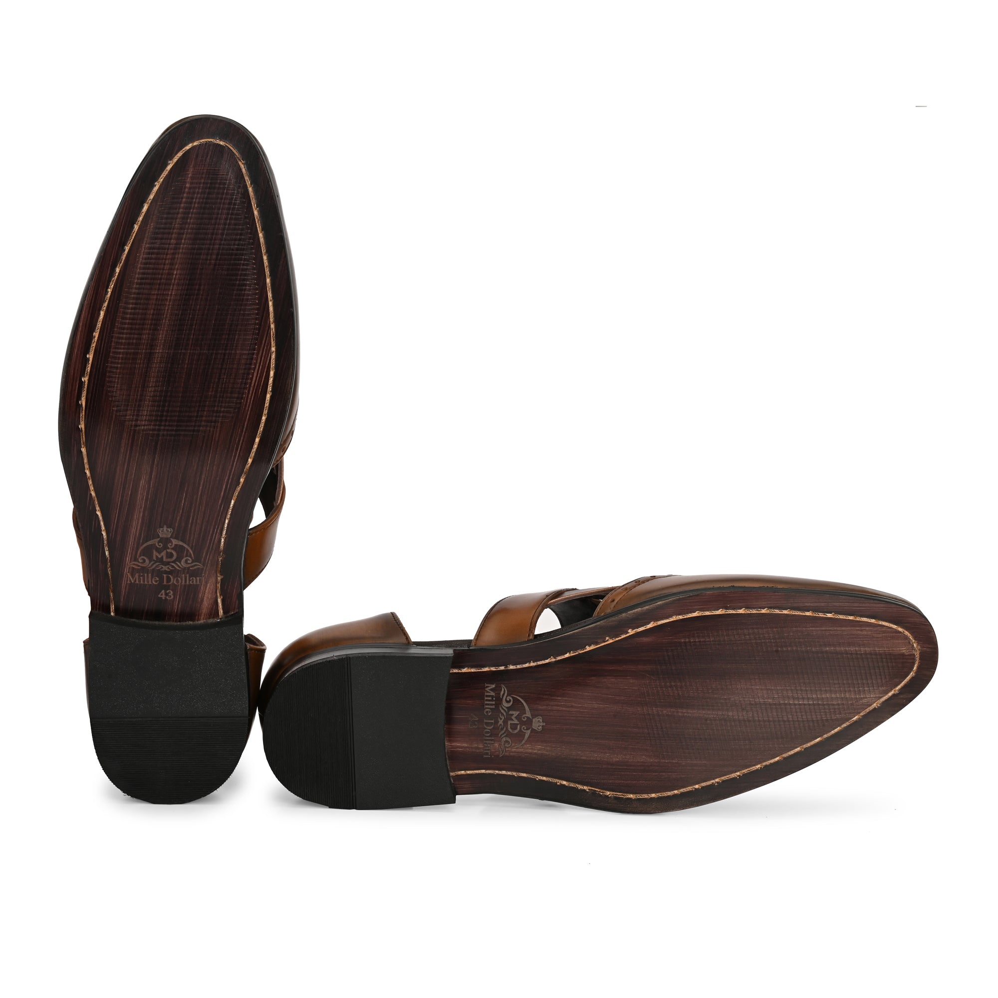 Handcrafted Men’s Brown Woven Leather Sandals with Cushioned Sole & Durable Finish