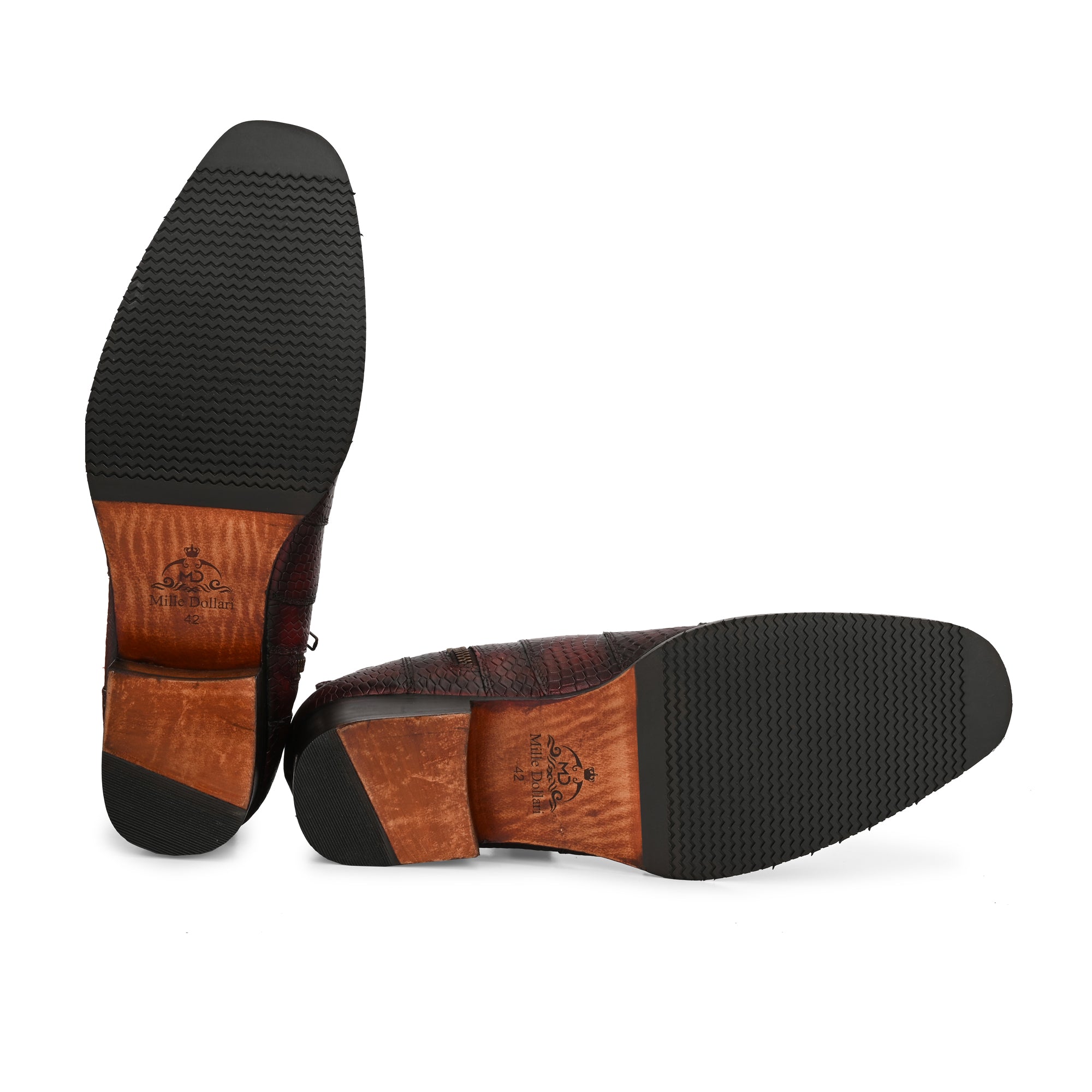 Premium Burgundy Python-Print Leather Ankle Boots for Men