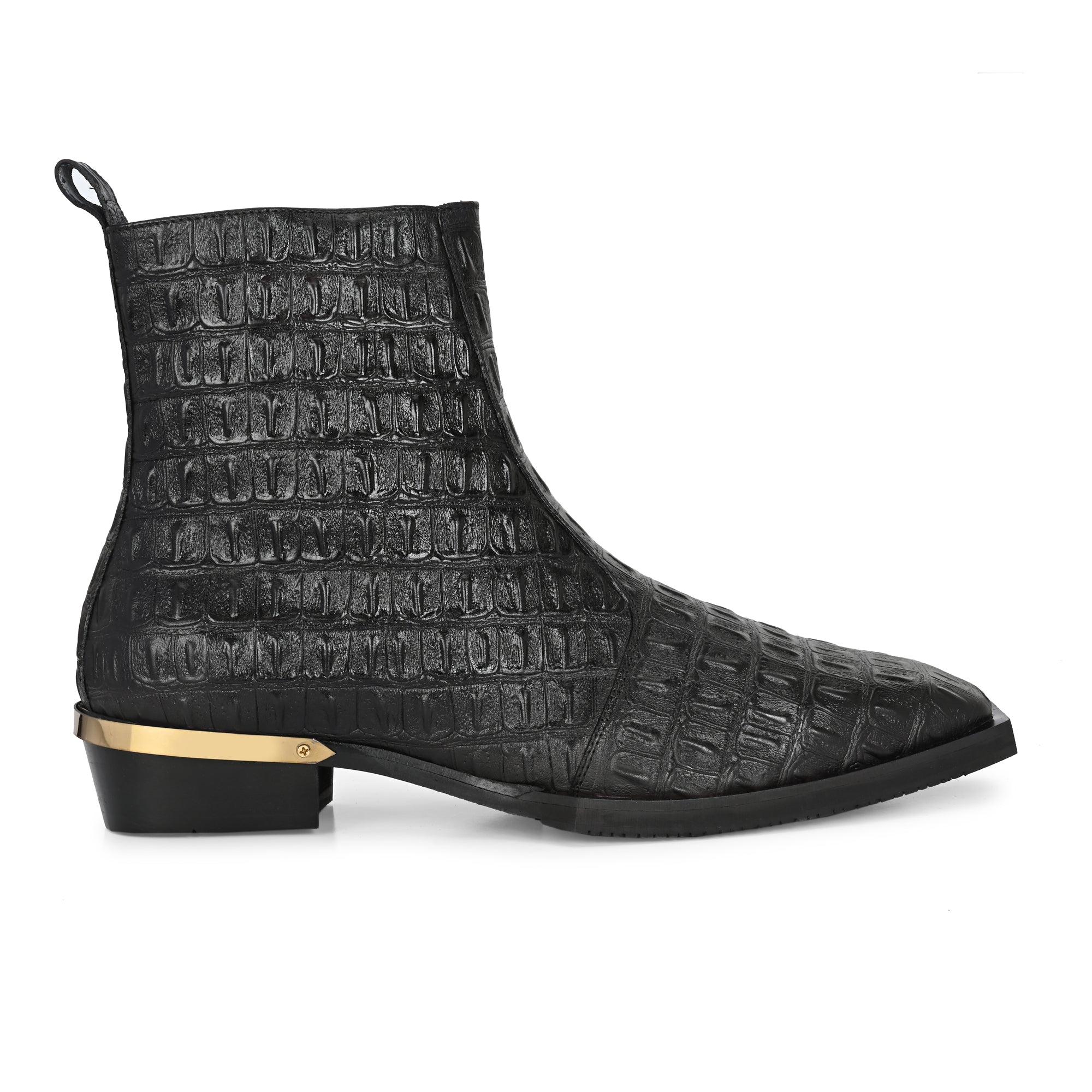 Premium Black Exotic Textured Leather Ankle Boots for Men
