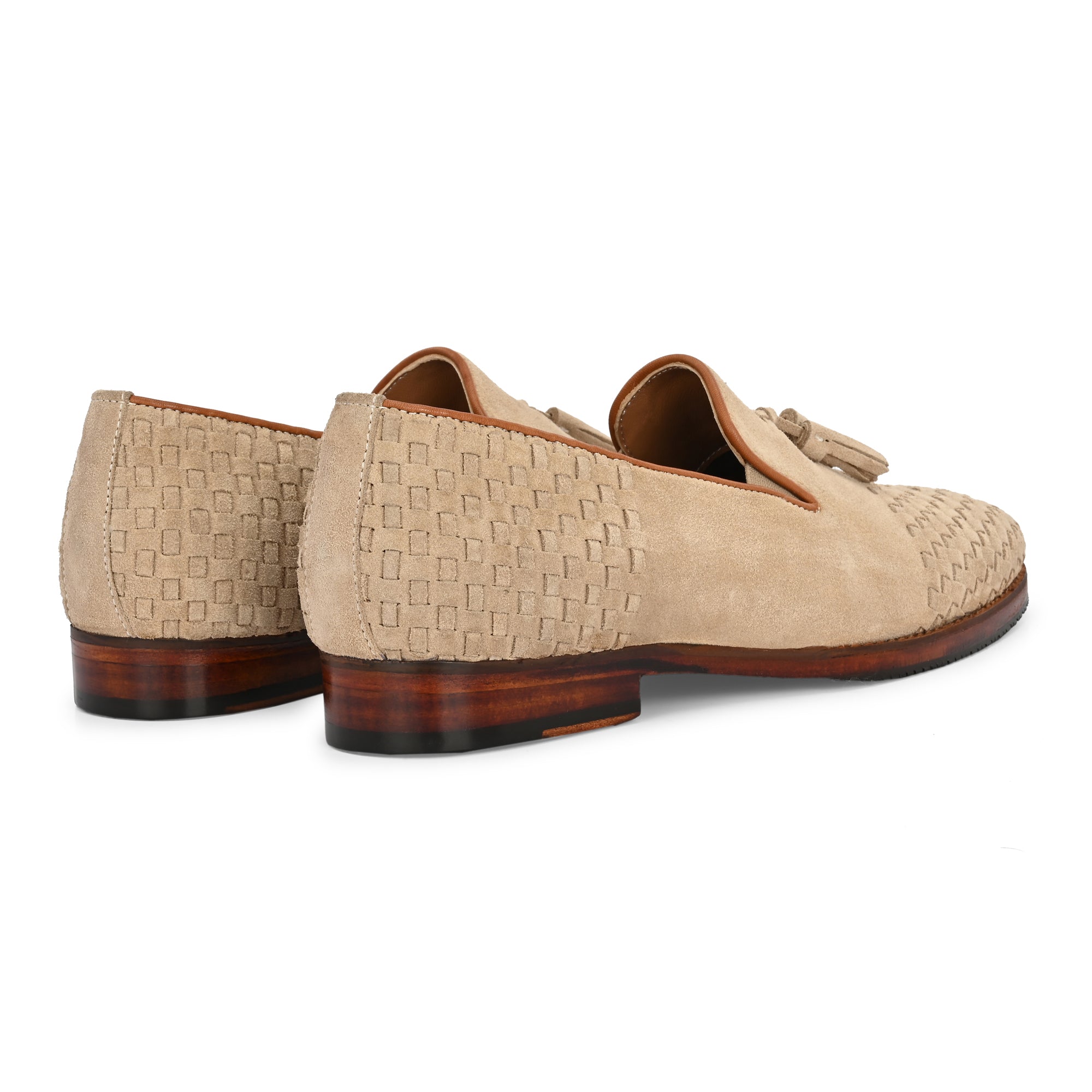 Men’s Beige Suede Woven Tassel Loafers