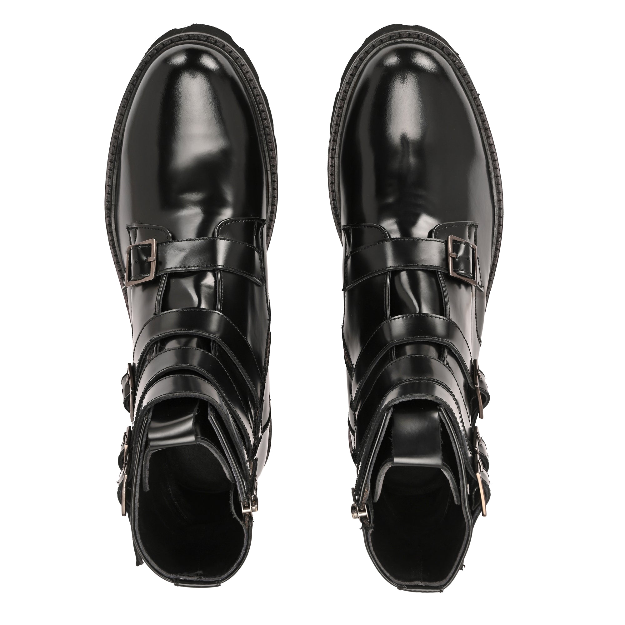 Men’s Black Leather Buckle Boots – Heavy-Duty Combat Style High Ankle Boots