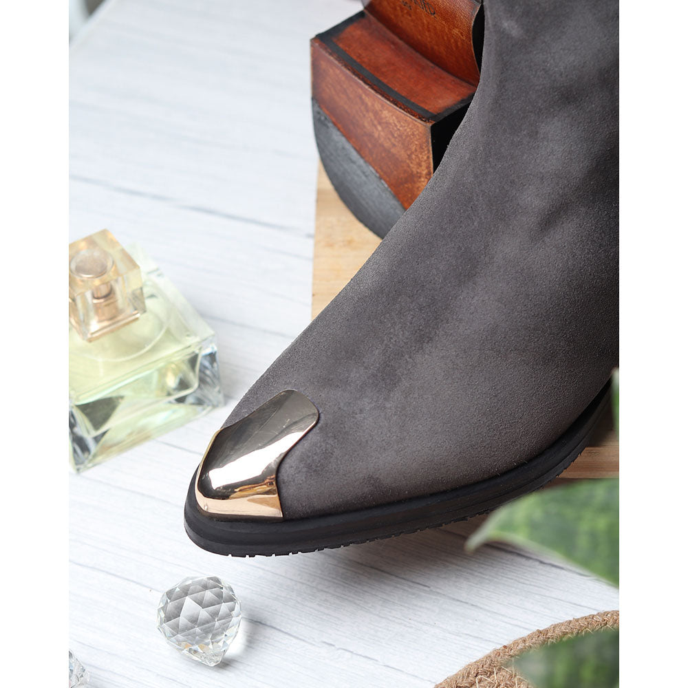 Men’s Grey Suede Ankle Boots with Metal Toe Cap | Premium Designer Boots for Men