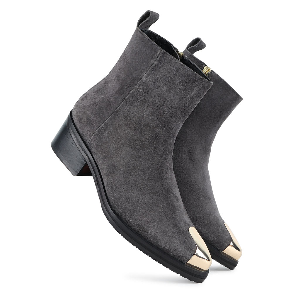 Men’s Grey Suede Ankle Boots with Metal Toe Cap | Premium Designer Boots for Men