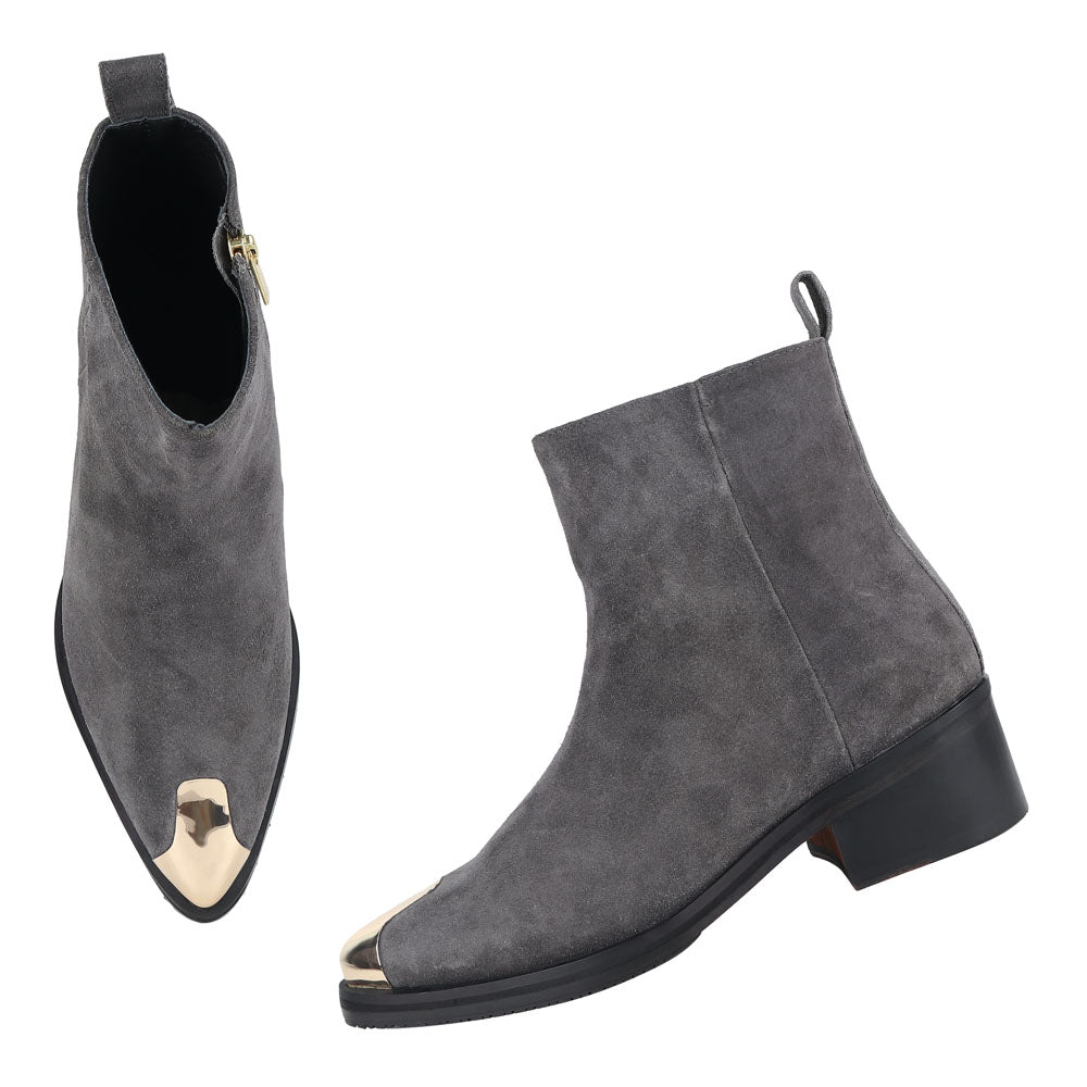 Men’s Grey Suede Ankle Boots with Metal Toe Cap | Premium Designer Boots for Men