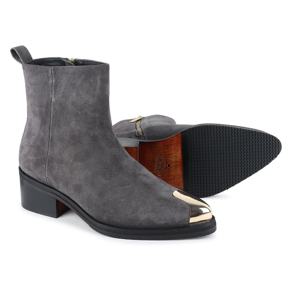 Men’s Grey Suede Ankle Boots with Metal Toe Cap | Premium Designer Boots for Men