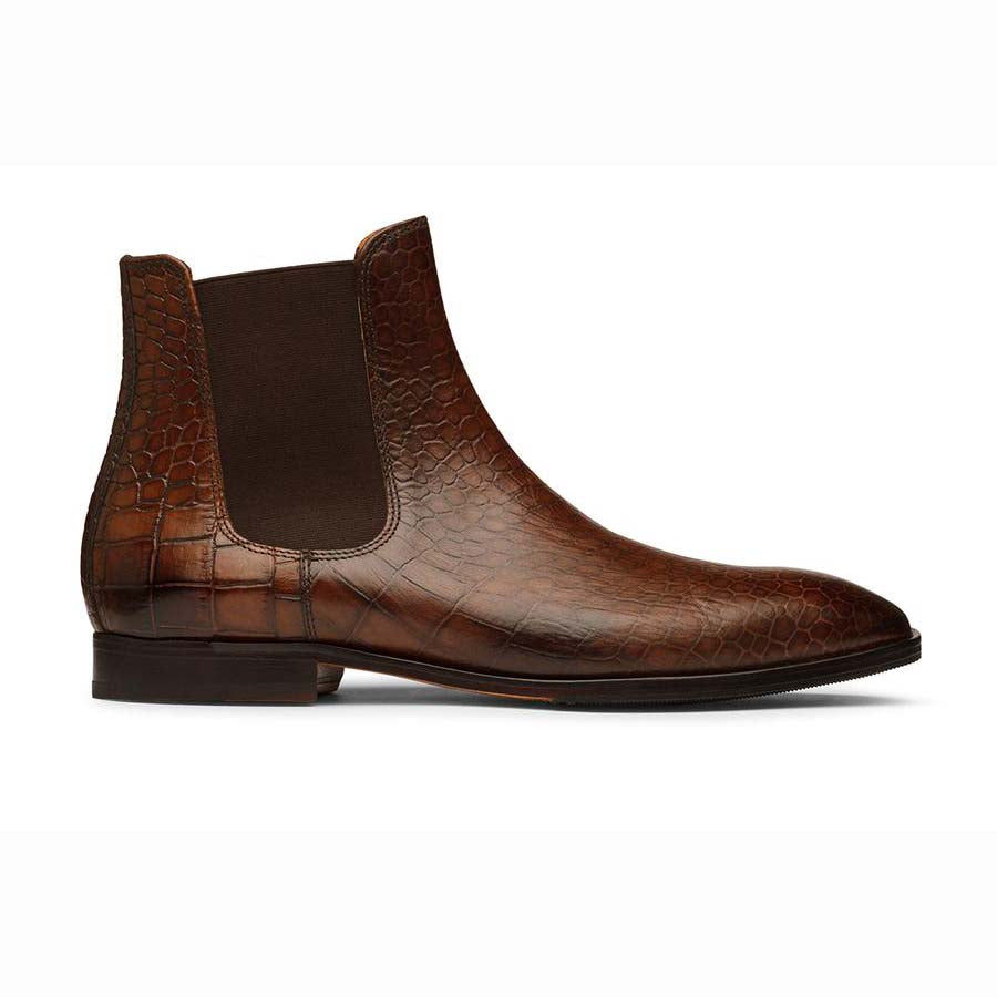 Men’s Brown Crocodile Textured Leather Chelsea Boots | Premium Ankle Boots for Men