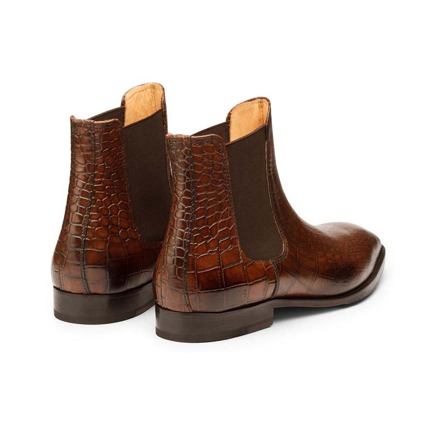 Men’s Brown Crocodile Textured Leather Chelsea Boots | Premium Ankle Boots for Men