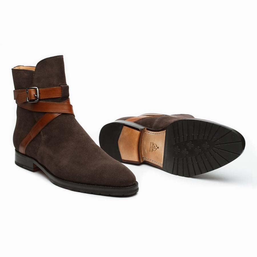 Men’s Dark Brown Suede Leather Ankle Boots with Buckle Strap | Premium Boots for Men