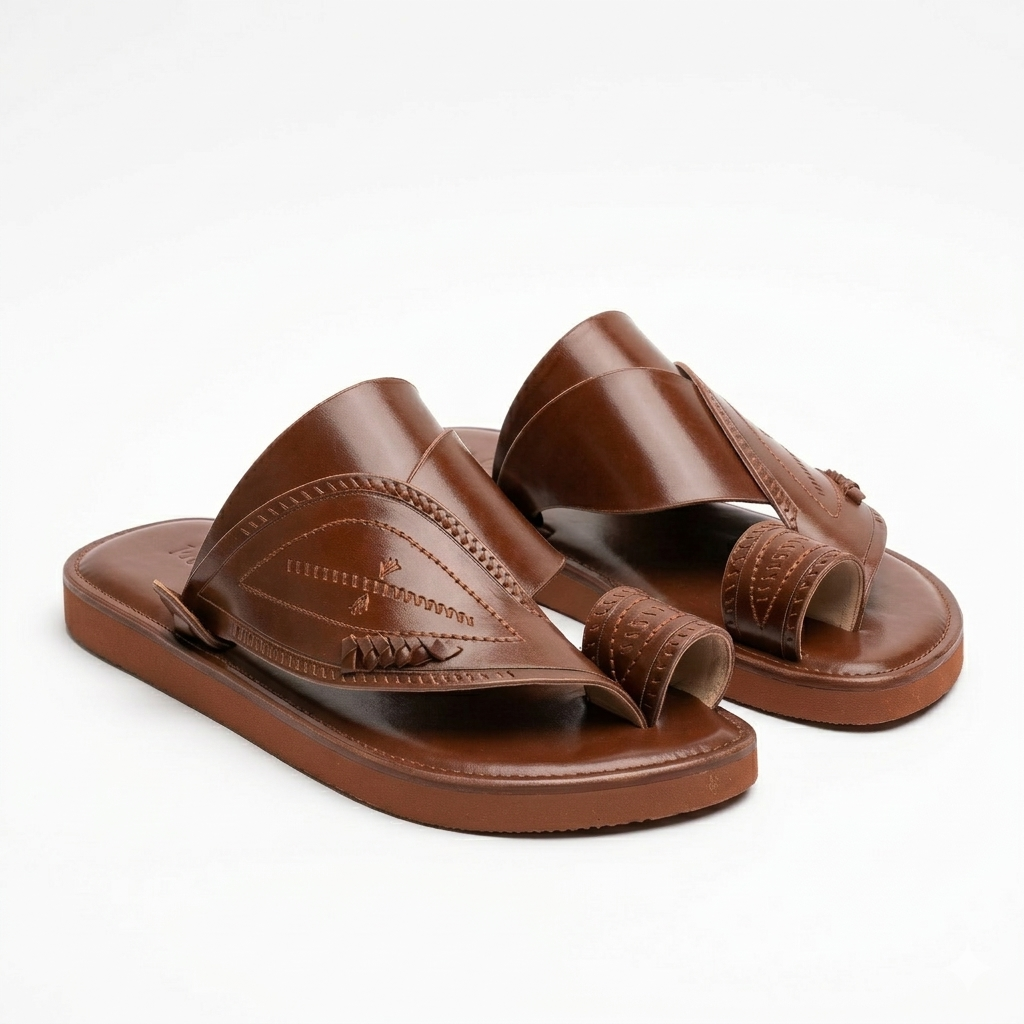 Handcrafted Brown Leather Toe-Ring Sandals – Classic Minimalist Slip-Ons