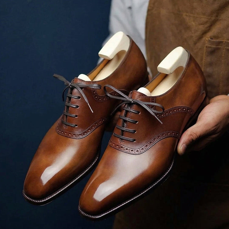Premium men's brown leather Oxford brogue lace-up formal shoes