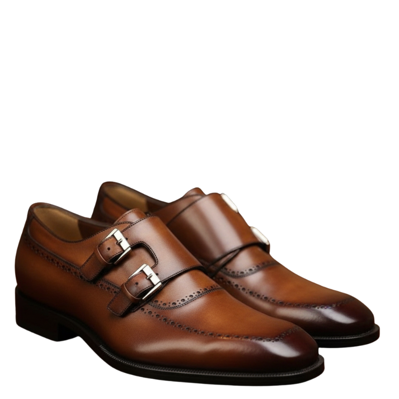 brown buckle dress shoes Double Monk Strap Leather for Men UK 9 / EU 43 these brown leather monk Puff Sleeve Celestial Mini Color:beige Adult_Halloween