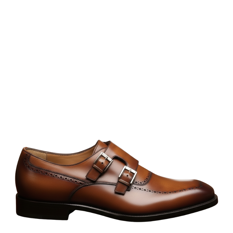 Brown Double Monk Strap Leather Dress Shoes for Men