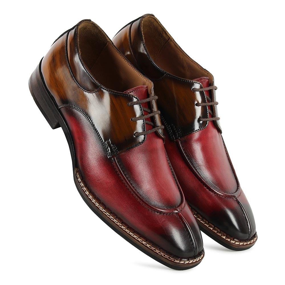 Men’s Two-Tone Leather Lace-Up Formal Shoes | Premium Oxblood & Brown Dress Shoes