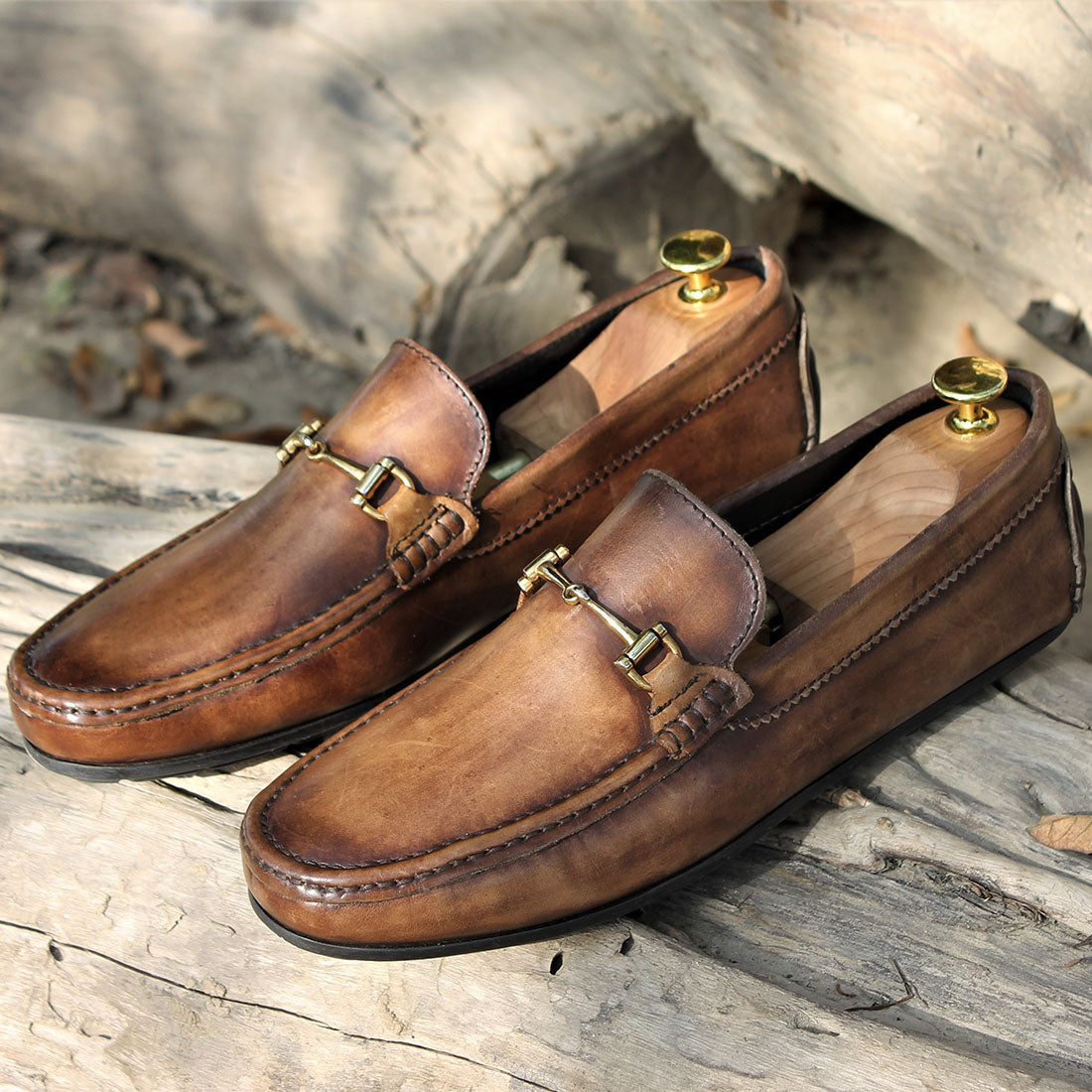 Men’s Brown Leather Horsebit Loafers – Classic Slip-On Dress Shoes