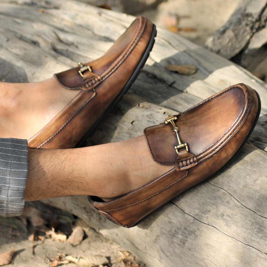 Men’s Brown Leather Horsebit Loafers – Classic Slip-On Dress Shoes
