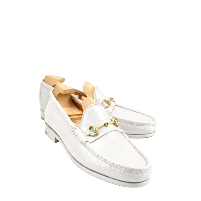 Elegant White Leather Horsebit Loafers – Luxury Slip-On Dress Shoes
