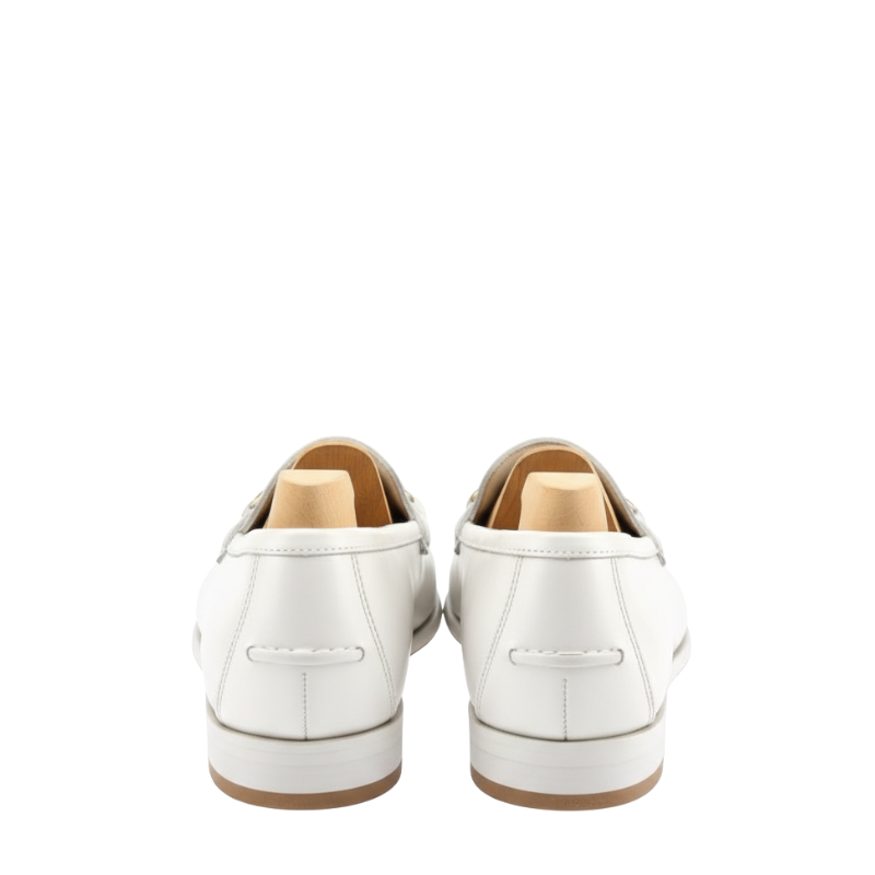 Elegant White Leather Horsebit Loafers – Luxury Slip-On Dress Shoes