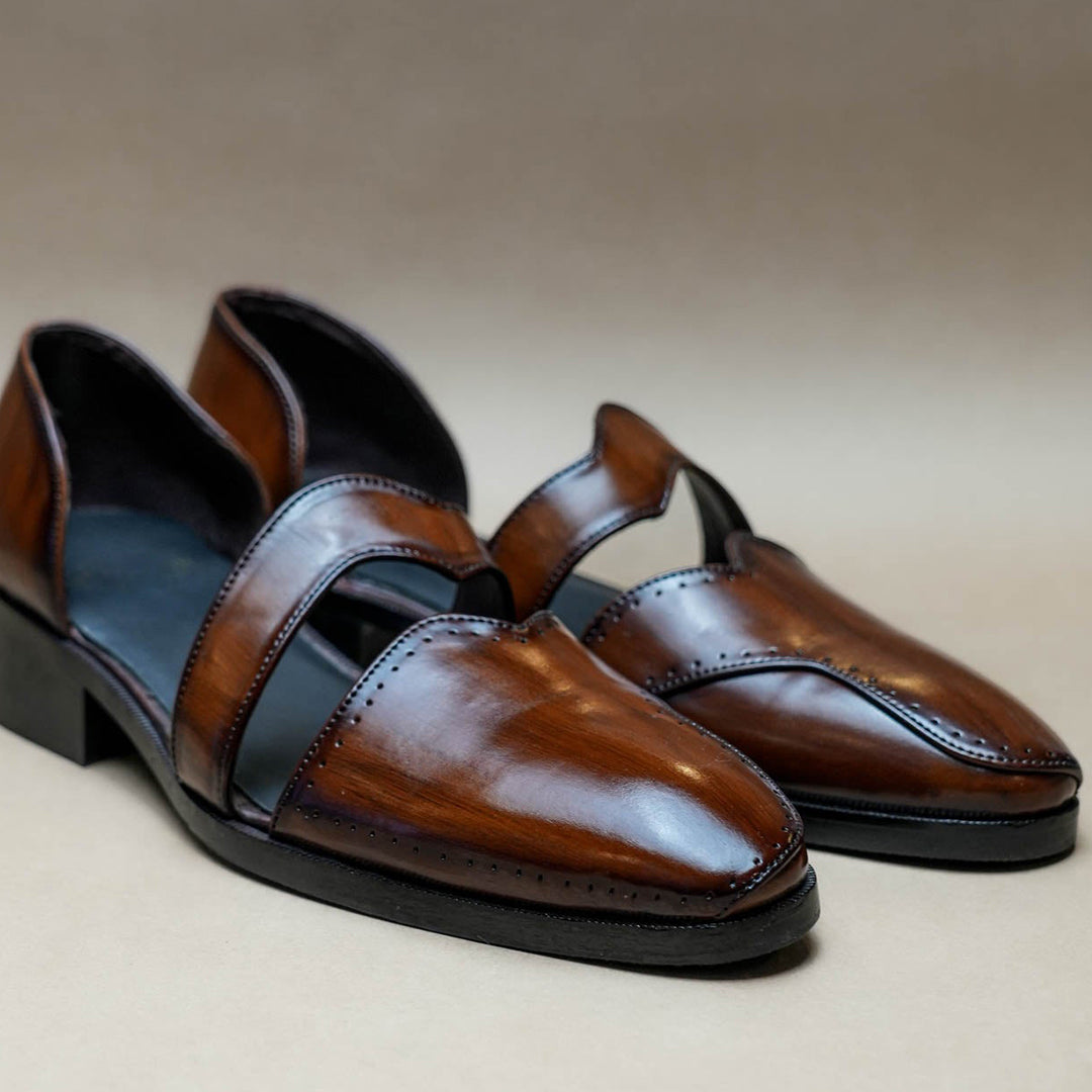 Handcrafted Brown Leather Cut-Out Slip-On Dress Shoes