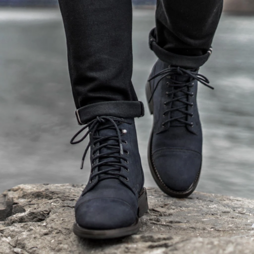 Azure Forge Matte Blue Leather Boots with Lightweight Dainite Sole and Goodyear Welt