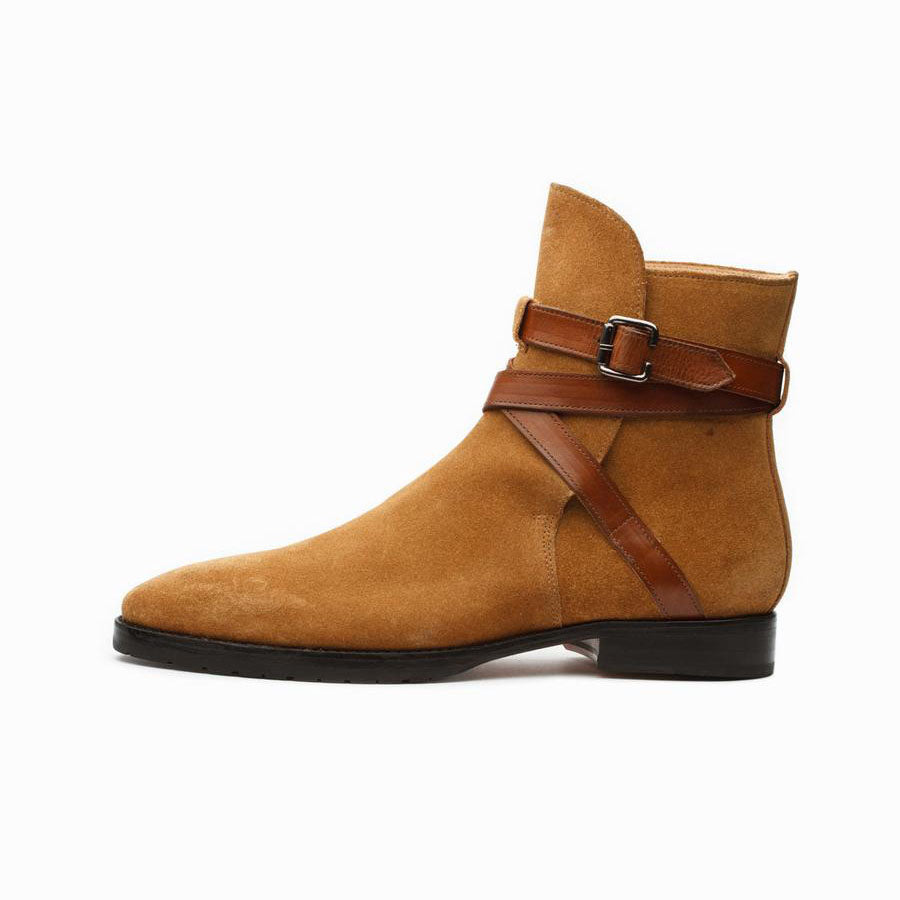 Men’s Tan Suede Leather Ankle Boots with Buckle Strap | Premium Casual & Formal Boots