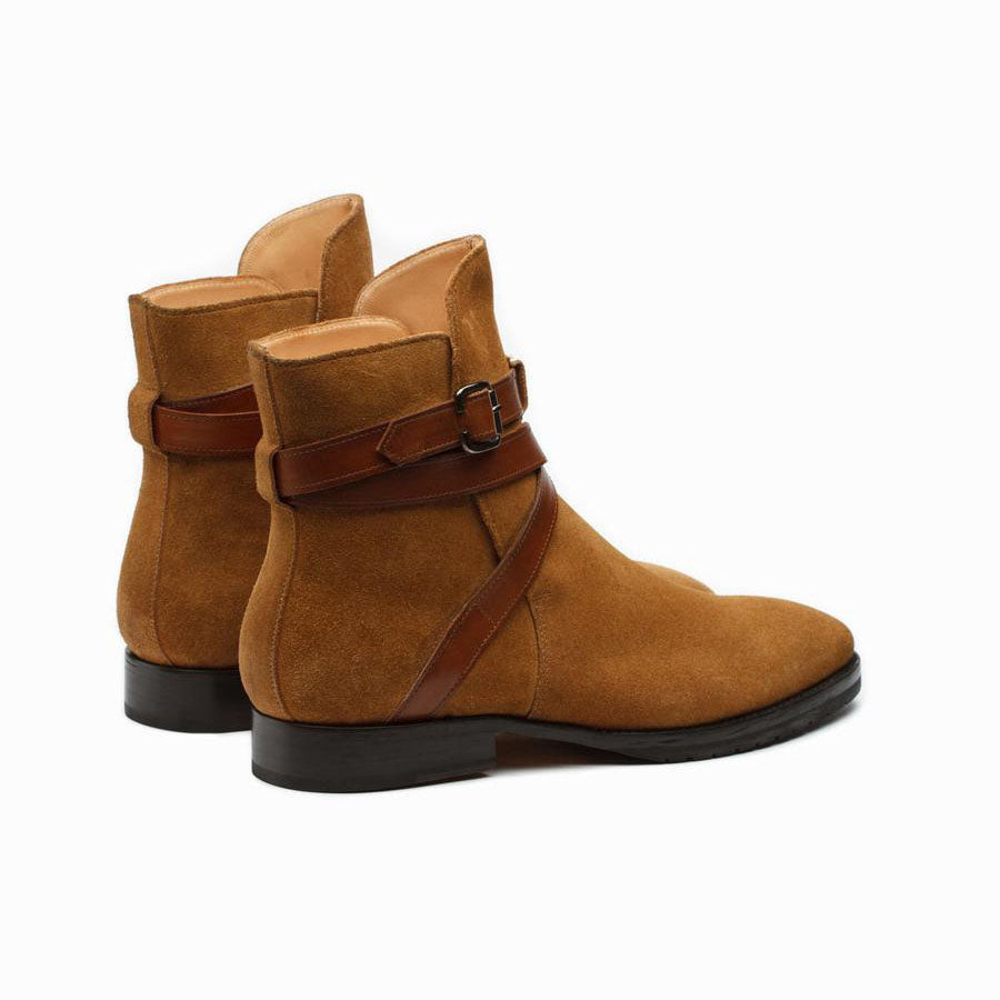 Men’s Tan Suede Leather Ankle Boots with Buckle Strap | Premium Casual & Formal Boots
