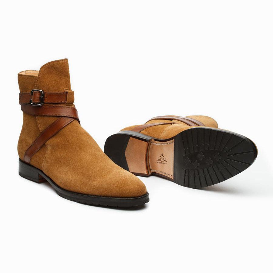 Men’s Tan Suede Leather Ankle Boots with Buckle Strap | Premium Casual & Formal Boots
